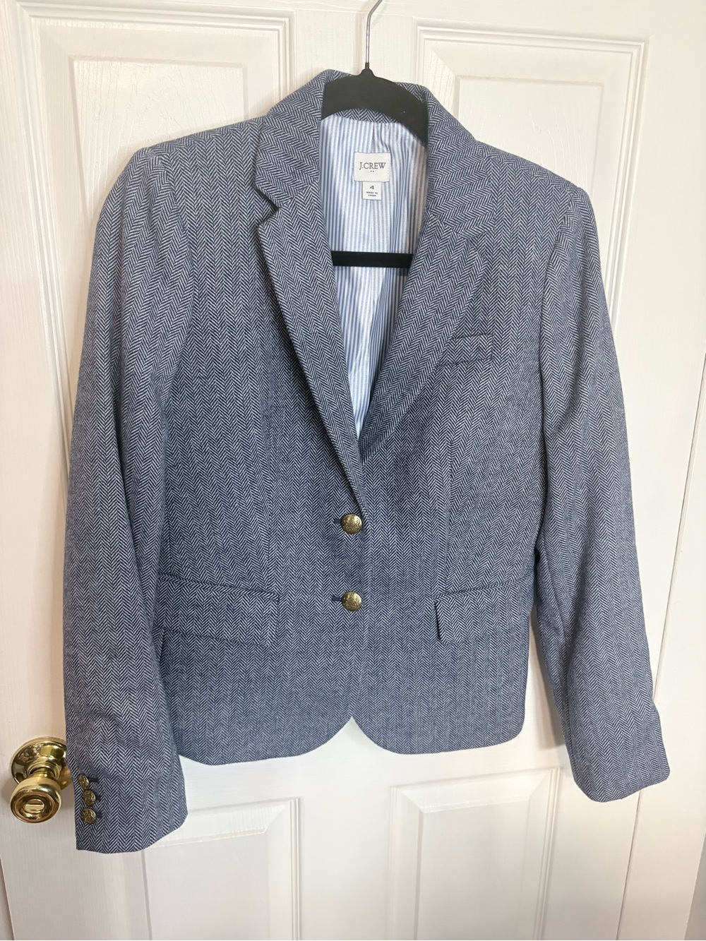 J.Crew Factory Herringbone Wool Blend Schoolboy Blazer Blue Size 4 - Picture 2 of 12